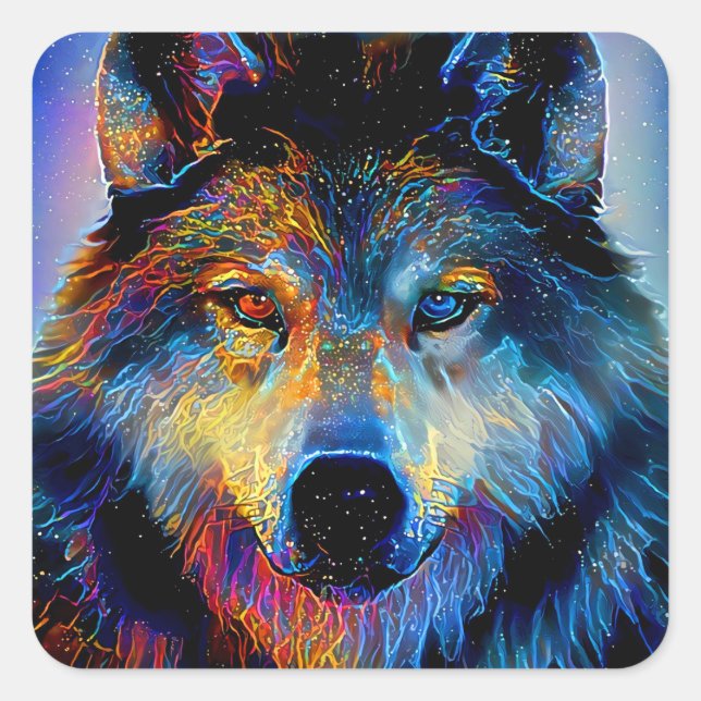 Mystical Spirit Wolf Square Sticker (Front)