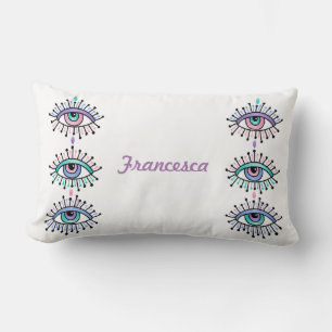Mystical Spiritual Eyes Design on White Lumbar Cushion