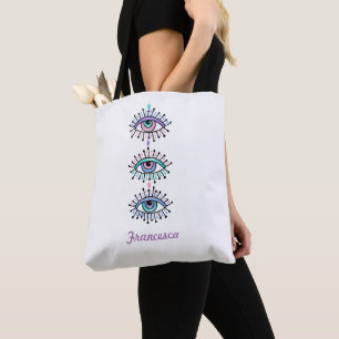 Mystical Spiritual Eyes Design on White Tote Bag