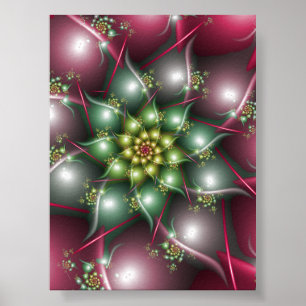 Mystical Star Flower Emerald Green and Burgundy Re Poster