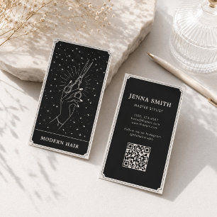 Mystical Starlit Hand with Scissors Hairstylist Business Card