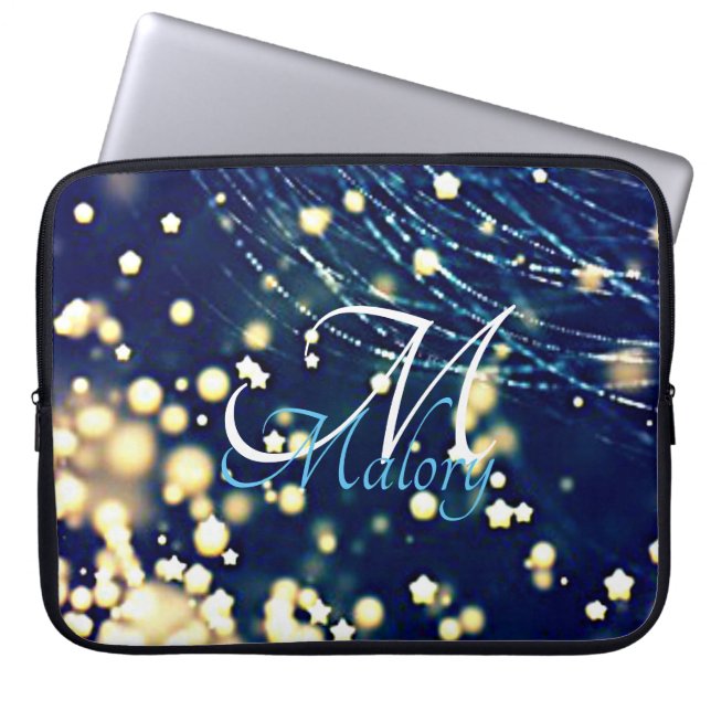 Mystical Stars Monogram Sparkle Personalised Laptop Sleeve (Front)