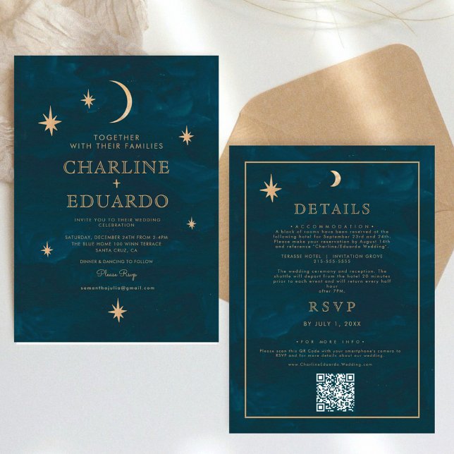 Mystical Stars Moon  Celestial All in One Wedding Invitation (Creator Uploaded)
