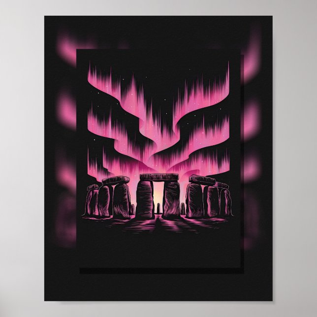 Mystical Stonehenge Under the Aurora Poster (Front)