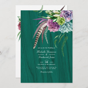 Mystical Succulent Bohemian QR Code RSVP Wedding Invitation