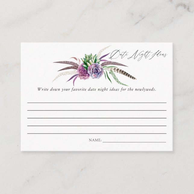 Mystical Succulents Bridal Shower Date Night Ideas Enclosure Card (Front)