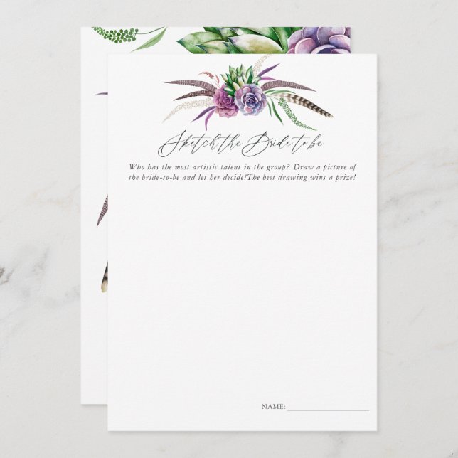 Mystical Succulents Bridal Shower Sketch Game Invitation (Front/Back)