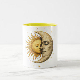 Mystical Sun and Moon Face Yin Yang Bohemian Gift Two-Tone Coffee Mug