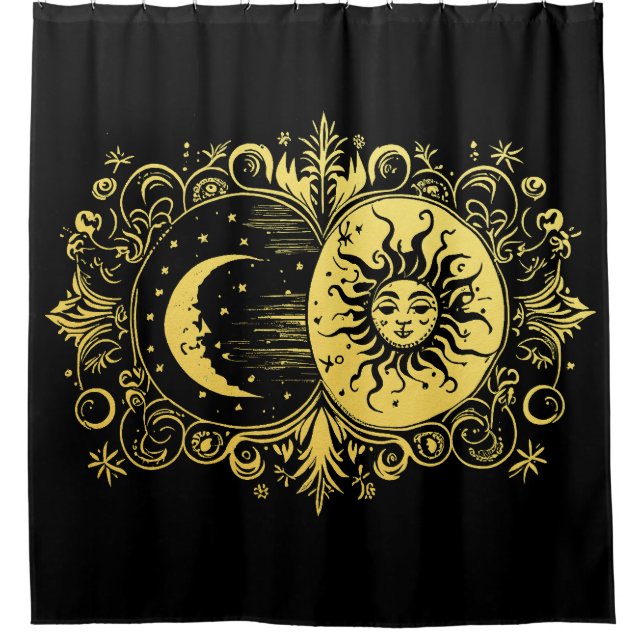 Mystical Sun and Moon in Gold Shower Curtain (Front)