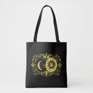 Mystical Sun and Moon in Gold Tote Bag