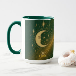 Mystical Sun Custom Name Green & Gold Gift Mug
