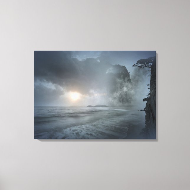 Mystical Sunset on Beach Ocean Cliff Scene Artwork Canvas Print (Front)
