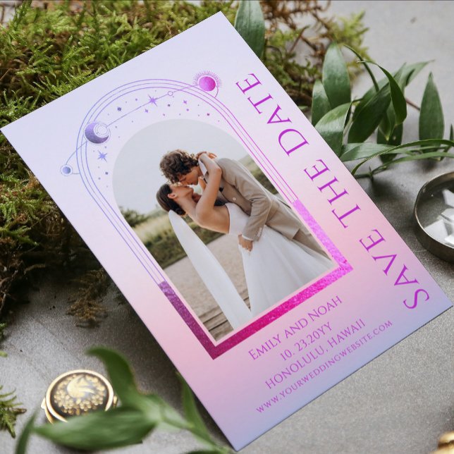 Mystical Sunset Pink Celestial Wedding Photo Save The Date (Creator Uploaded)