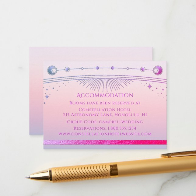 Mystical Sunset Pink Sun Moon Stars Accommodation Enclosure Card (Front/Back In Situ)