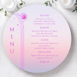 Mystical Sunset Pink Sun Moon Stars Space Wedding Menu<br><div class="desc">Mystical Sunset Pink Sun Moon Stars Space Wedding Menu Cards features simple pink and purple stars on a pastel beach sunset background with your menu details in the centre in modern purple calligraphy script. Personalise by editing the text in the text boxes provided. Designed by Evco Studio www.zazzle.com/store/evcostudio</div>