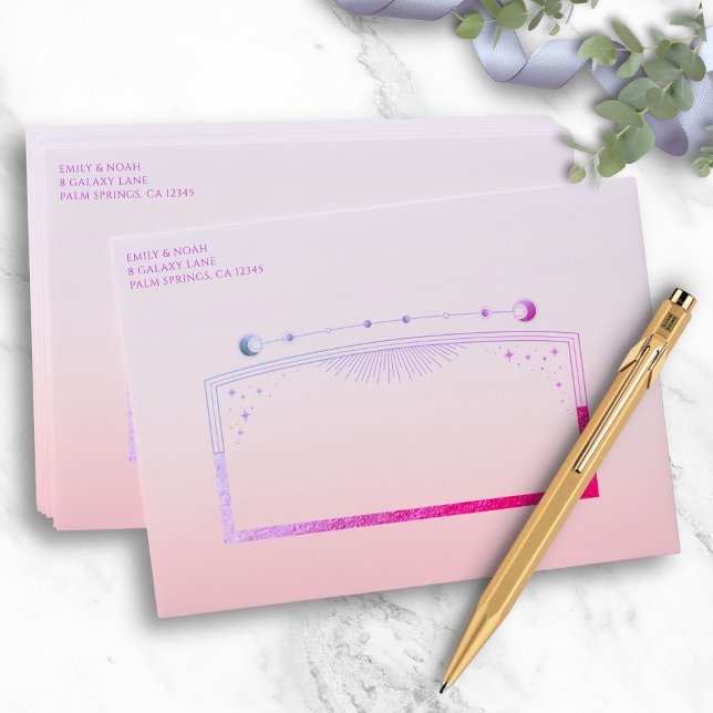 Mystical Sunset Pink Sun Moon Stars Wedding Envelope (Creator Uploaded)