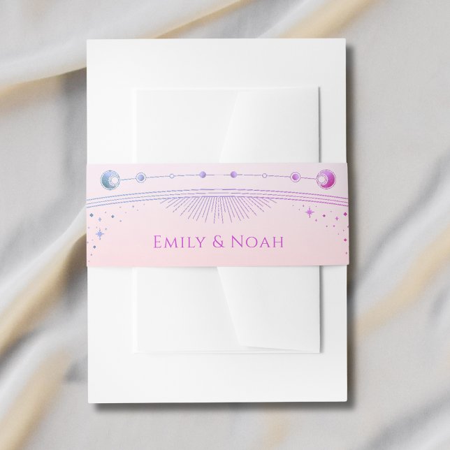 Mystical Sunset Pink Sun Moon Stars Wedding  Invitation Belly Band (Creator Uploaded)