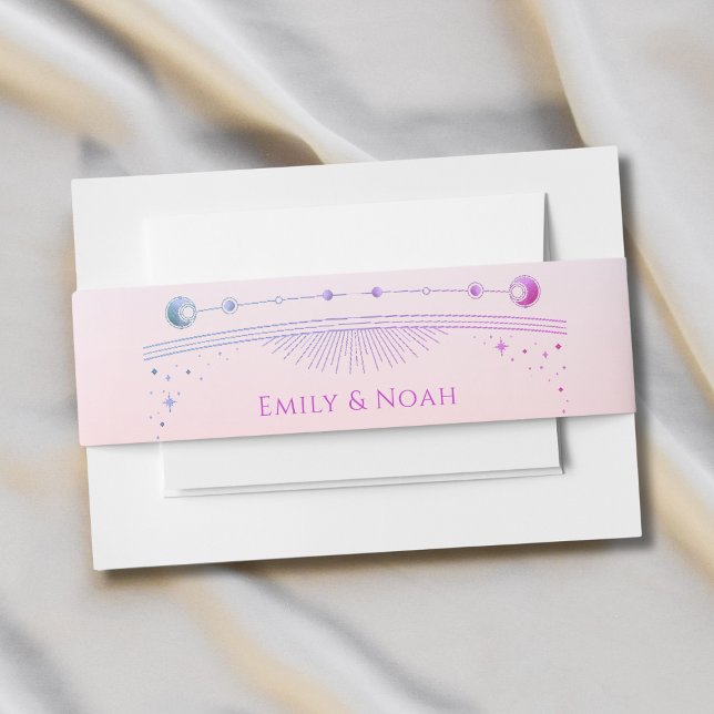 Mystical Sunset Pink Sun Moon Stars Wedding  Invitation Belly Band (Creator Uploaded)