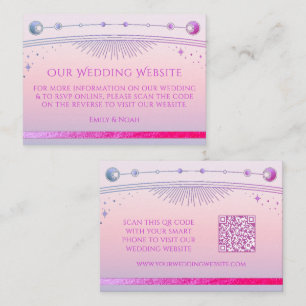 Mystical Sunset Pink Wedding Website RSVP QR Code Enclosure Card