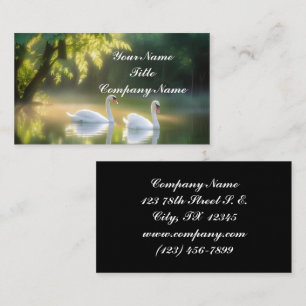 Mystical Swans Gracefully Gliding On Summer Pond Business Card