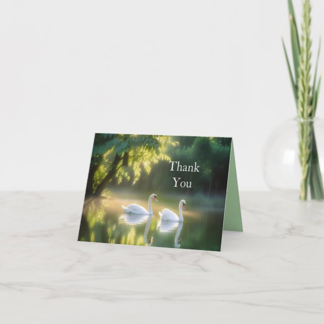 Mystical Swans Gracefully Gliding On Summer Pond Thank You Card (Front)
