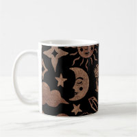 Mystical symbols: snake, sun, moon.