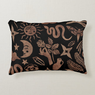 Mystical symbols: snake, sun, moon. decorative cushion