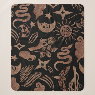 Mystical symbols: snake, sun, moon. sherpa blanket