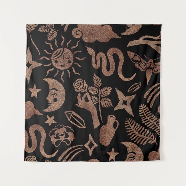 Mystical symbols: snake, sun, moon. tapestry (Front)