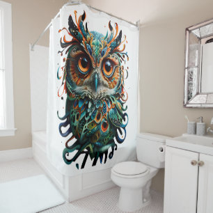  "Mystical Symmetry: Vibrant Owl Art" Shower Curtain