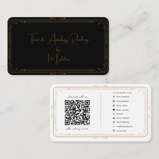 Mystical Tarot Reader Social Media Connection QR Business Card (Front/Back)