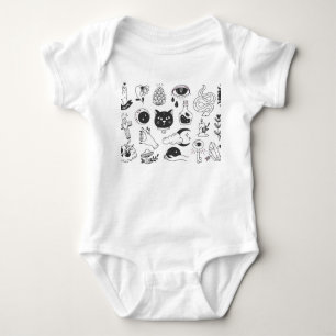 Mystical Tattoo: Hand-Drawn Vintage Badge Baby Bodysuit