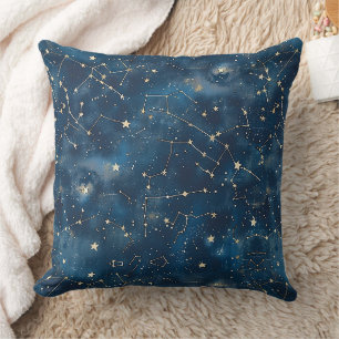 Mystical Teal Gold Cosmic Stars Nebula Cushion