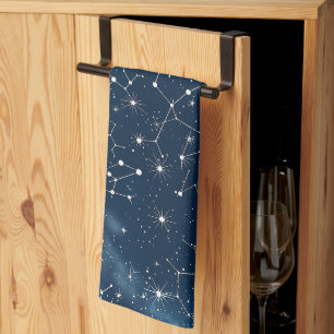 Mystical Teal White Cosmic Stars Nebula Tea Towel