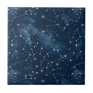 Mystical Teal White Cosmic Stars Nebula Tile