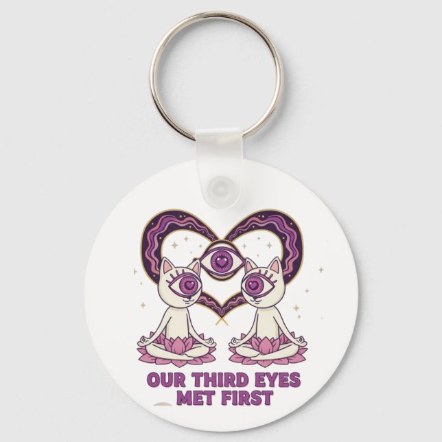 Mystical Third eye cats personalised spiritual Key Ring (Front)