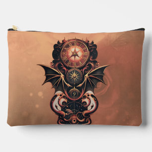 Mystical time travel with wings, steampunk watch. accessory pouch