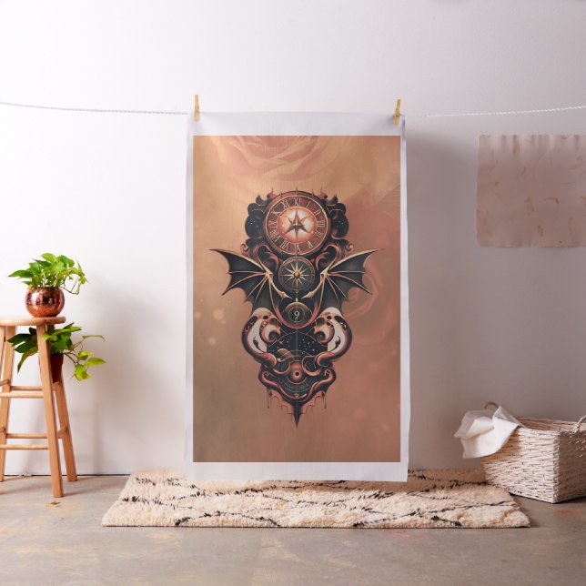 Mystical time travel with wings, steampunk watch.  fabric (In Situ)