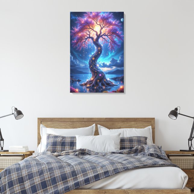 Mystical Tree of Life and Celestial Garden Canvas Print (Insitu(Bedroom))
