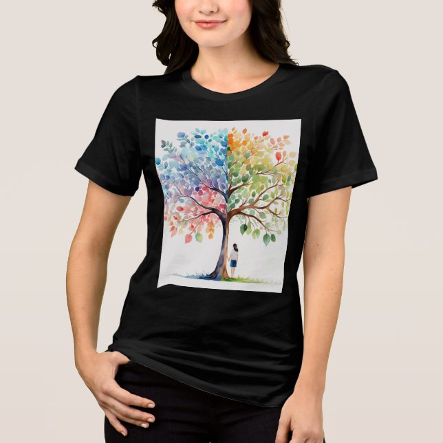 Mystical Tree Under Girl T-Shirt – Black AeT-Shirt Tri-Blend Shirt (Front)