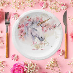 Mystical Unicorn Floral Girl 5th Birthday Party Paper Plate<br><div class="desc">Introducing our captivating Mystical Unicorn and Pink Floral Girl 4th Birthday Party Design. Immerse yourself in a world of enchantment as you prepare to celebrate your little one. This exquisite collection features a majestic unicorn as the focal point, gracefully adorned with delicate pink flowers and set against a backdrop of...</div>