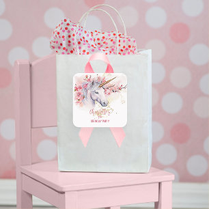 Mystical Unicorn Floral Girl 7th Birthday Party Square Sticker