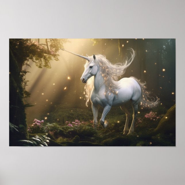Mystical Unicorn in Enchanted Forest — Fantasy Art Poster (Front)