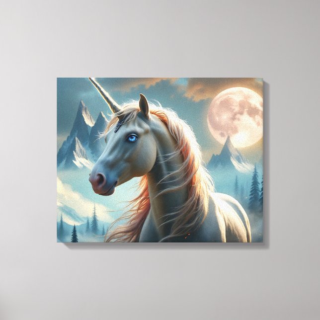 Mystical Unicorn in Enchanted Mountains Canvas Print (Front)