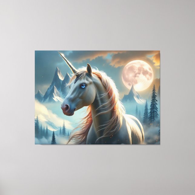 Mystical Unicorn in Enchanted Mountains Canvas Print (Front)