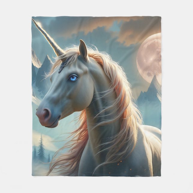 Mystical Unicorn in Enchanted Mountains Fleece Blanket (Front)