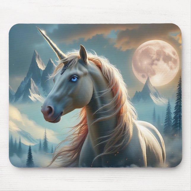 Mystical Unicorn in Enchanted Mountains Mouse Pad (Front)