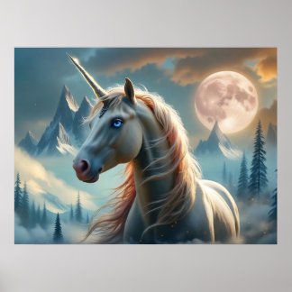Mystical Unicorn in Enchanted Mountains Poster