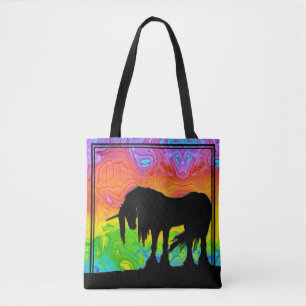 Mystical Unicorn (orange/green/yellow abstract) Tote Bag