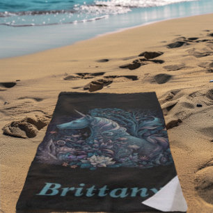 Mystical Unicorn - Personalised Fantasy Forest Beach Towel